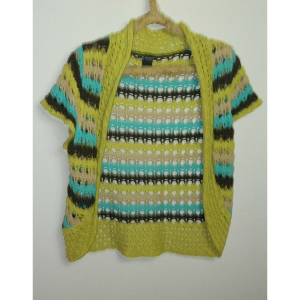Boho Chic Sweater Open Front Cardigan Hippie Crocheted Open Knit‎ Brown Medium